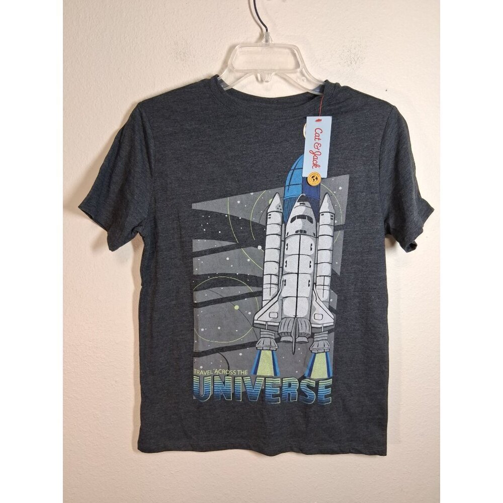 NWT Cat & Jack T-Shirt Crew Neck Short Sleeve Graphic Space Shuttle Gray Sz XL